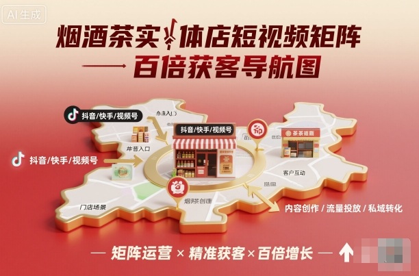 烟酒茶实体店短视频矩阵百倍获客导航图-冒泡网