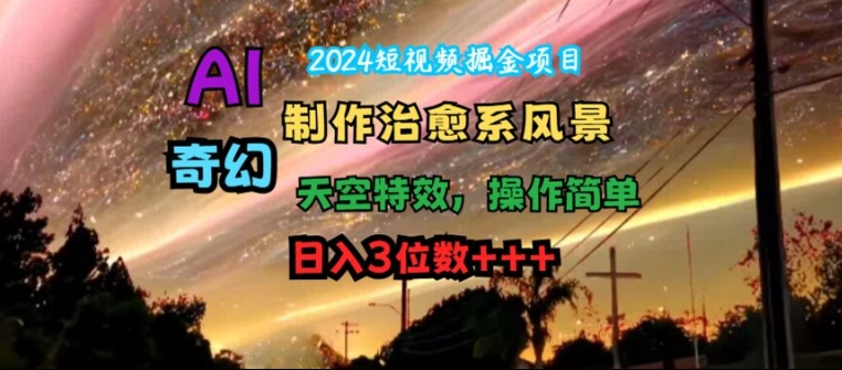 2024短视频掘金项目，AI制作治愈系风景，奇幻天空特效，操作简单，日入3位数【揭秘】-冒泡网