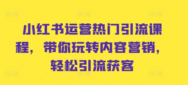 小红书运营热门引流课程，带你玩转内容营销，轻松引流获客-冒泡网