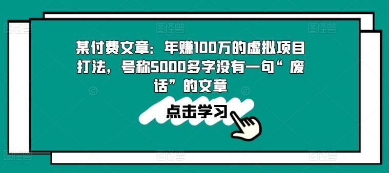 某付费文章：年赚100w的虚拟项目打法，号称5000多字没有一句“废话”的文章-冒泡网