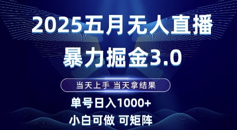 2025五月无人直播暴力掘金3.0，当天上手，当天拿结果，单号日入1k+小白可做可矩阵【揭秘】-冒泡网