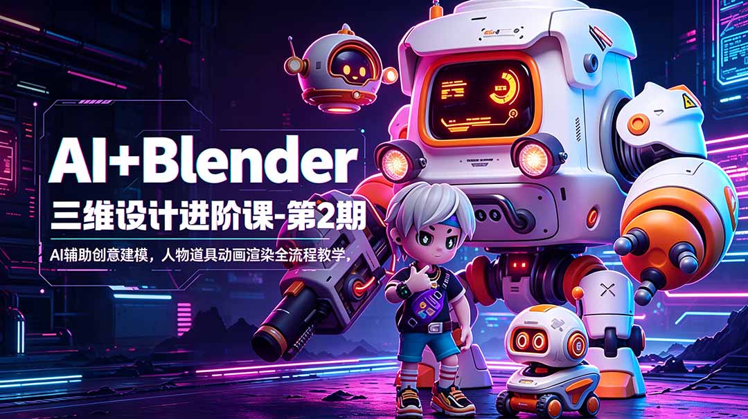 AI+Blender三维设计进阶课-第2期：AI辅助创意建模，人物道具动画渲染全流程教学-冒泡网