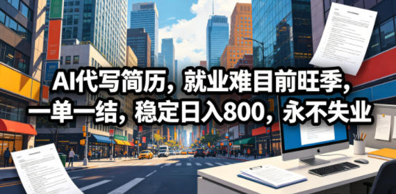 AI代写简历，就业难目前旺季，一单一结，稳定日入800，永不失业-冒泡网
