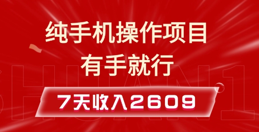 纯手机操作的小项目，有手就能做，7天收入2609+实操教程【揭秘】-冒泡网