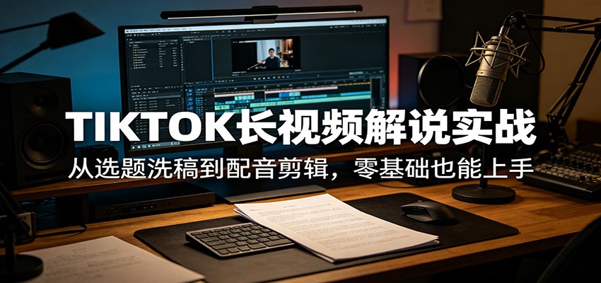 TIKTOK长视频解说实战：从选题洗稿到配音剪辑，零基础也能上手-冒泡网