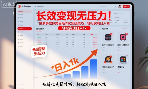 长效变现无压力!拼多多虚拟类目矩阵化实操技巧,轻松实现日入1k【揭秘】-冒泡网
