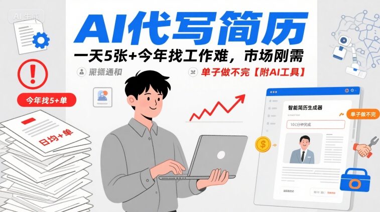 AI代写简历，一天5张+今年找工作难，市场刚需，单子做不完【附AI工具】-冒泡网