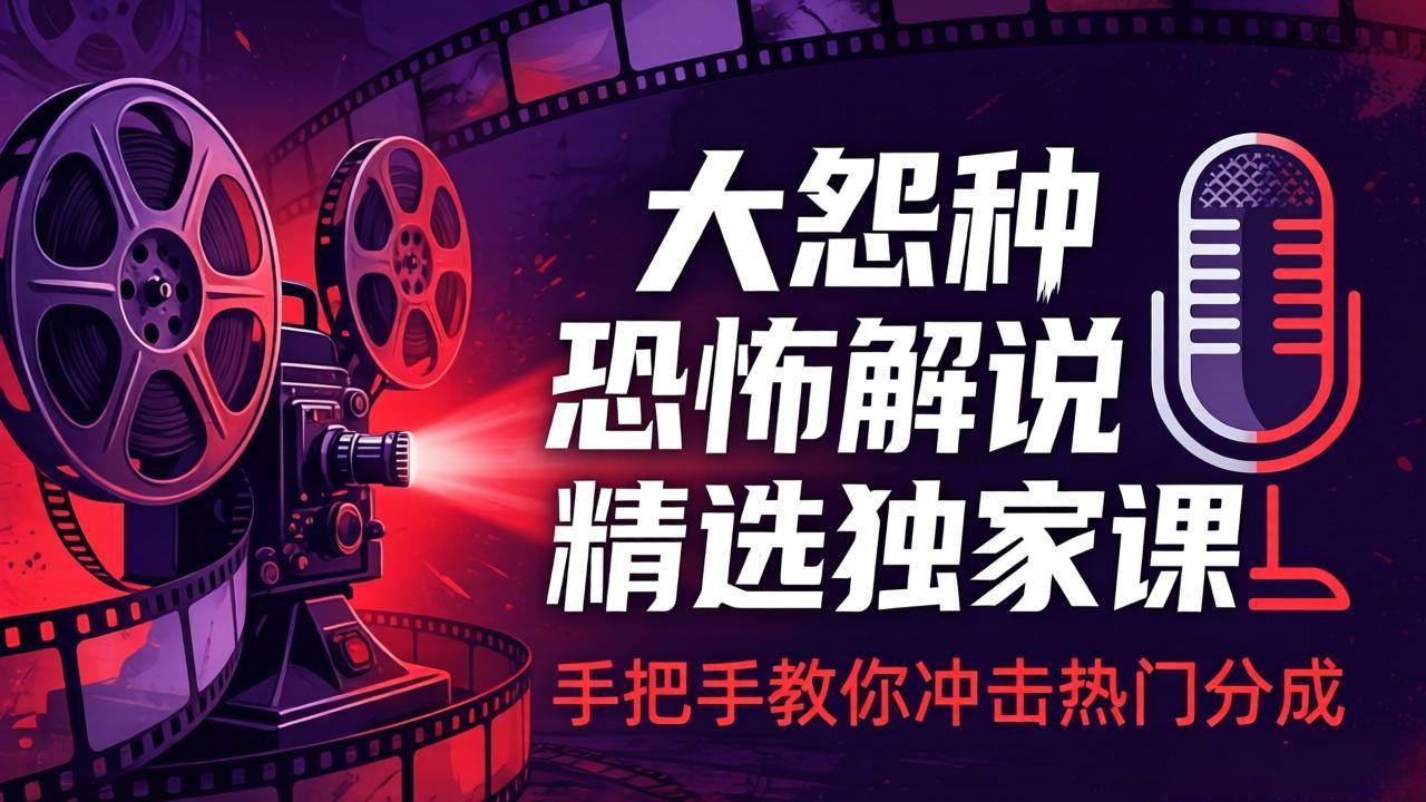 大怨种恐怖解说精选独家课：电影下载+文案配音+片头封面，手把手教你冲击热门分成-冒泡网