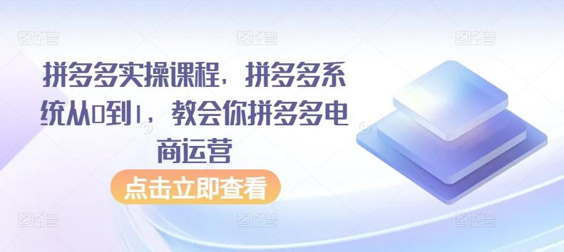 拼多多实操课程，拼多多系统从0到1，教会你拼多多电商运营-冒泡网
