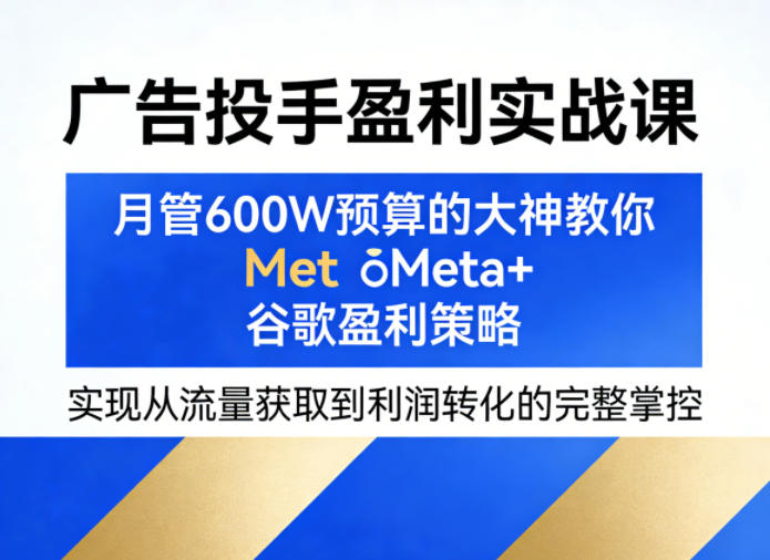 广告投手盈利实战课，月管600W预算的大神教你Meta+谷歌盈利策略，实现从流量获取到利润转化的完整掌控-冒泡网