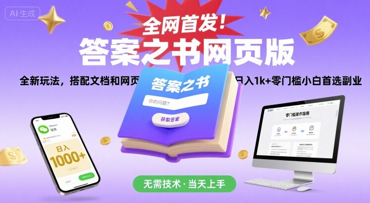 全网首发！答案之书网页版，全新玩法，搭配文档和网页，日入1k+零门槛小白首选副业【揭秘】-冒泡网