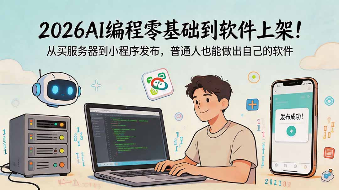 2026AI编程零基础到软件上架！从买服务器到小程序发布，普通人也能做出自己的软件-冒泡网