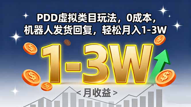 PDD虚拟类目玩法，0成本，机器人发货回复，轻松月入1-3W-冒泡网
