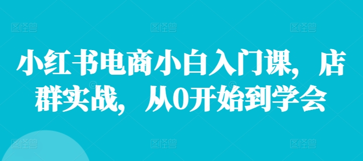 小红书电商小白入门课，店群实战，从0开始到学会-冒泡网