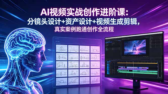 AI视频实战创作进阶课：分镜头设计+资产设计+视频生成剪辑，真实案例跑通创作全流程-冒泡网