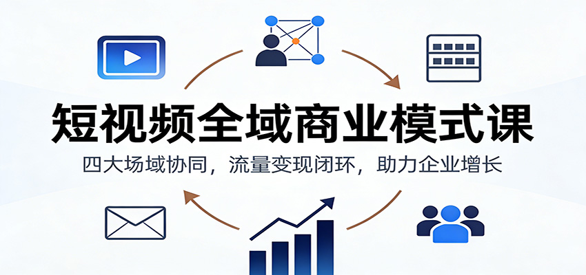 短视频全域商业模式课：四大场域协同，流量变现闭环，助力企业增长-冒泡网