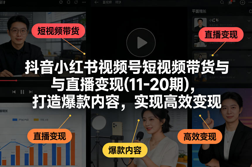 抖音小红书视频号短视频带货与直播变现(10-21期),打造爆款内容,实现高效变现(更新05月08日)-冒泡网