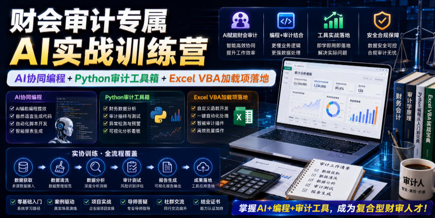 财会审计专属AI实战训练营｜AI协同编程+Python审计工具箱+Excel VBA加载项落地-冒泡网