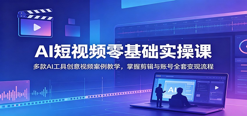 AI短视频零基础实操课：多款AI工具创意视频案例教学，掌握剪辑与账号全套变现流程-冒泡网