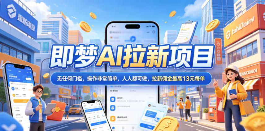 2026年即梦AI拉新项目最新玩法，无任何门槛，操作非常简单，人人都可做，拉新佣金最高13元每单-冒泡网