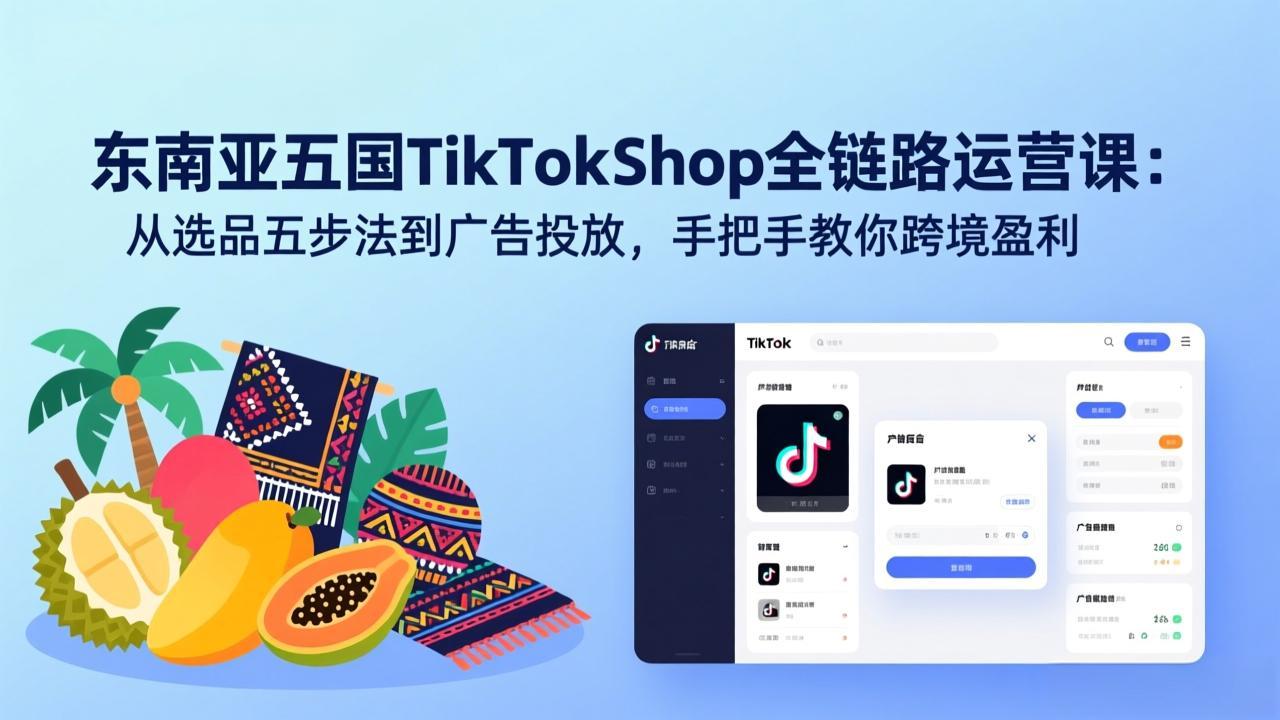 e8ee80ad505ca0b4c4778eb02f05de84.jpeg 东南亚五国TikTok Shop全链路运营课:从选品五步法到广告投放,手把手教你跨境盈利