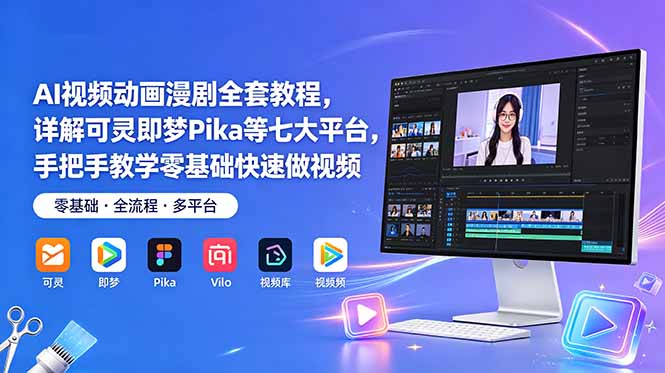 AI视频动画漫剧全套教程，详解可灵即梦Pika等七大平台，手把手教学零基础快速做视频-冒泡网