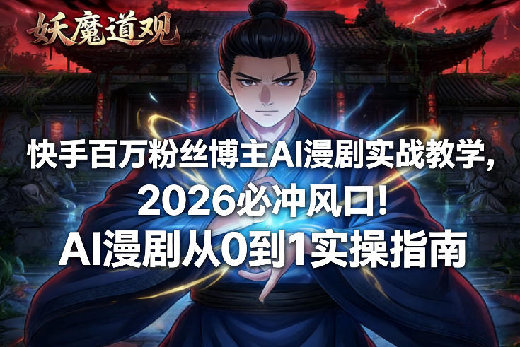快手百万粉丝博主AI漫剧实战教学，2026必冲风口！AI漫剧从0到1实操指南-冒泡网