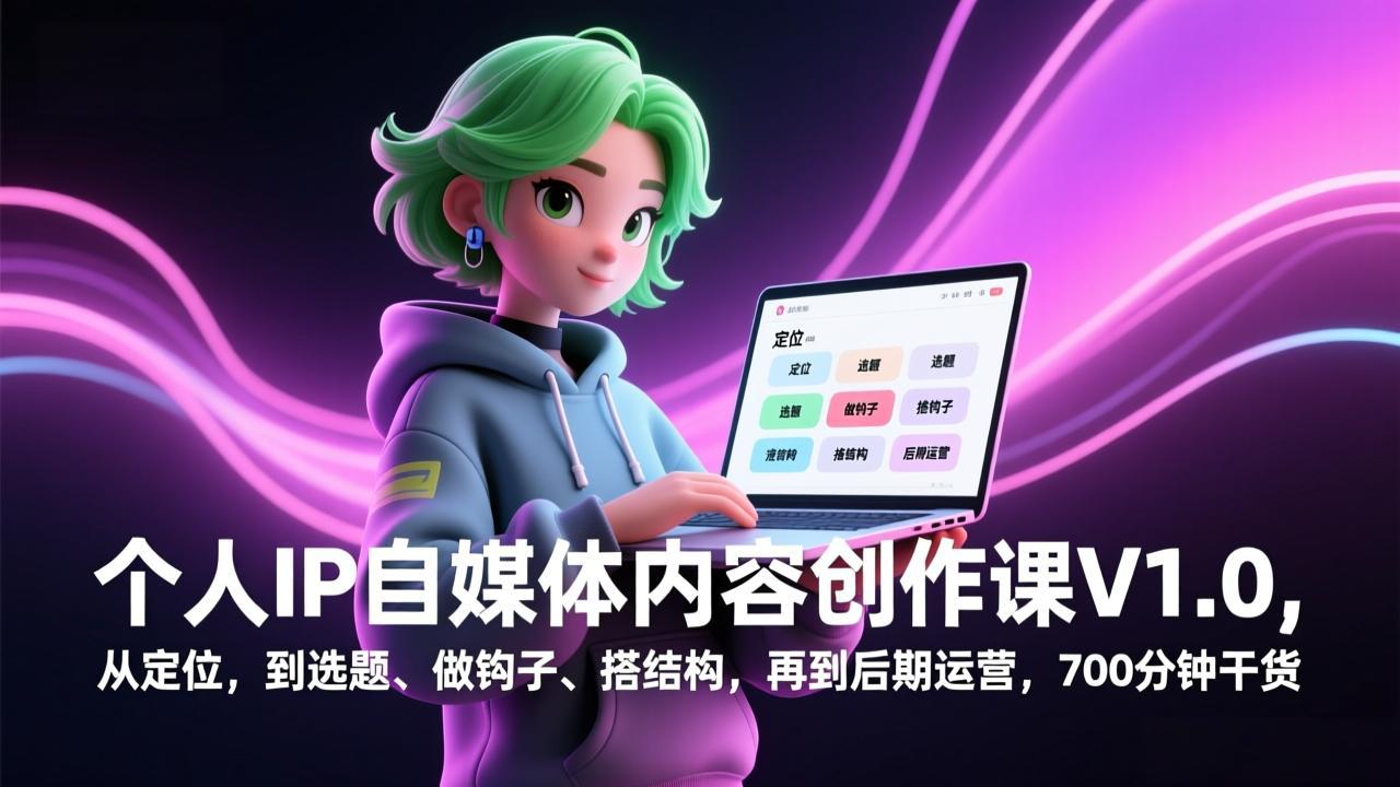 个人IP自媒体内容创作课V1.0，从定位，到选题、做钩子、搭结构，再到后期运营，700分钟干货-冒泡网