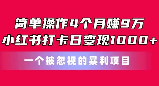 简单操作4个月赚9w，小红书打卡日变现1k，一个被忽视的暴力项目【揭秘】-冒泡网