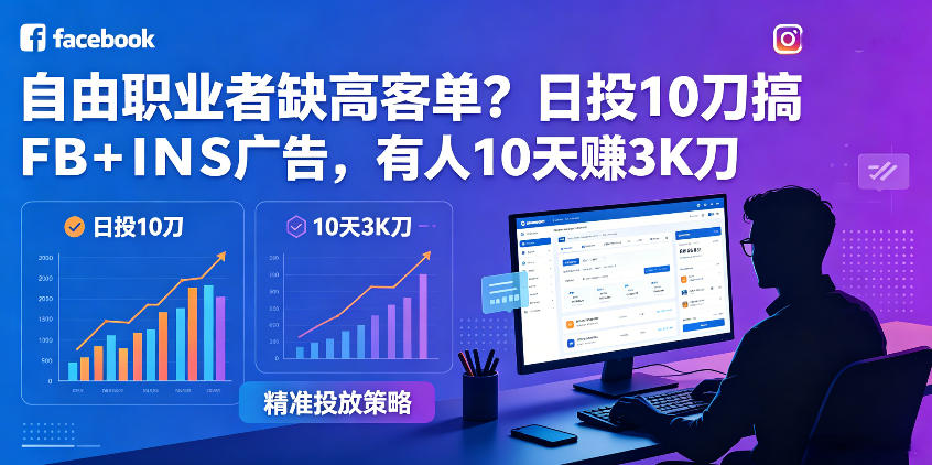 自由职业者缺高客单？日投10刀搞FB+INS广告，有人10天赚3K刀！【原创双语字幕】-冒泡网