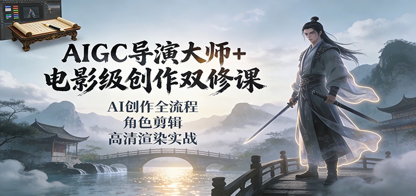 AIGC导演大师+电影级创作双修课：AI创作全流程、角色剪辑、高清渲染实战-冒泡网