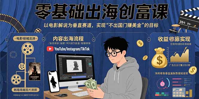 零基础出海创富课：以电影解说为垂直赛道，实现不出国门赚美金的目标-冒泡网