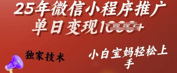 25年微信小程序推广单日变现多张，独家技术，小白宝妈轻松上手【揭秘】-冒泡网