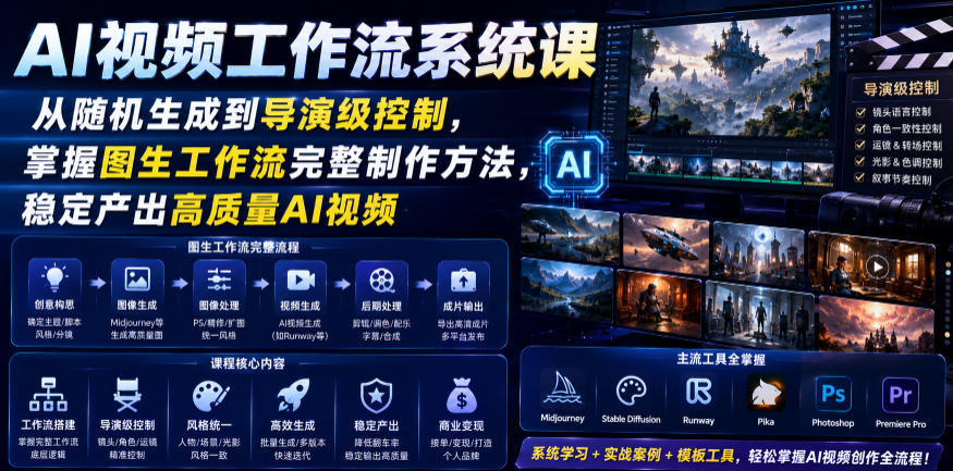 AI视频工作流系统课,从随机生成到导演级控制,掌握图生工作流完整制作方法,稳定产出高质量AI视频-冒泡网