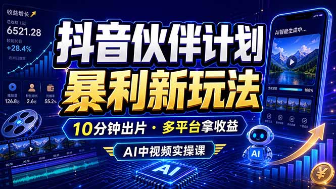 抖音伙伴计划最新玩法，无需配音剪辑，10分钟出一条原创视频，轻松日入三位数-冒泡网