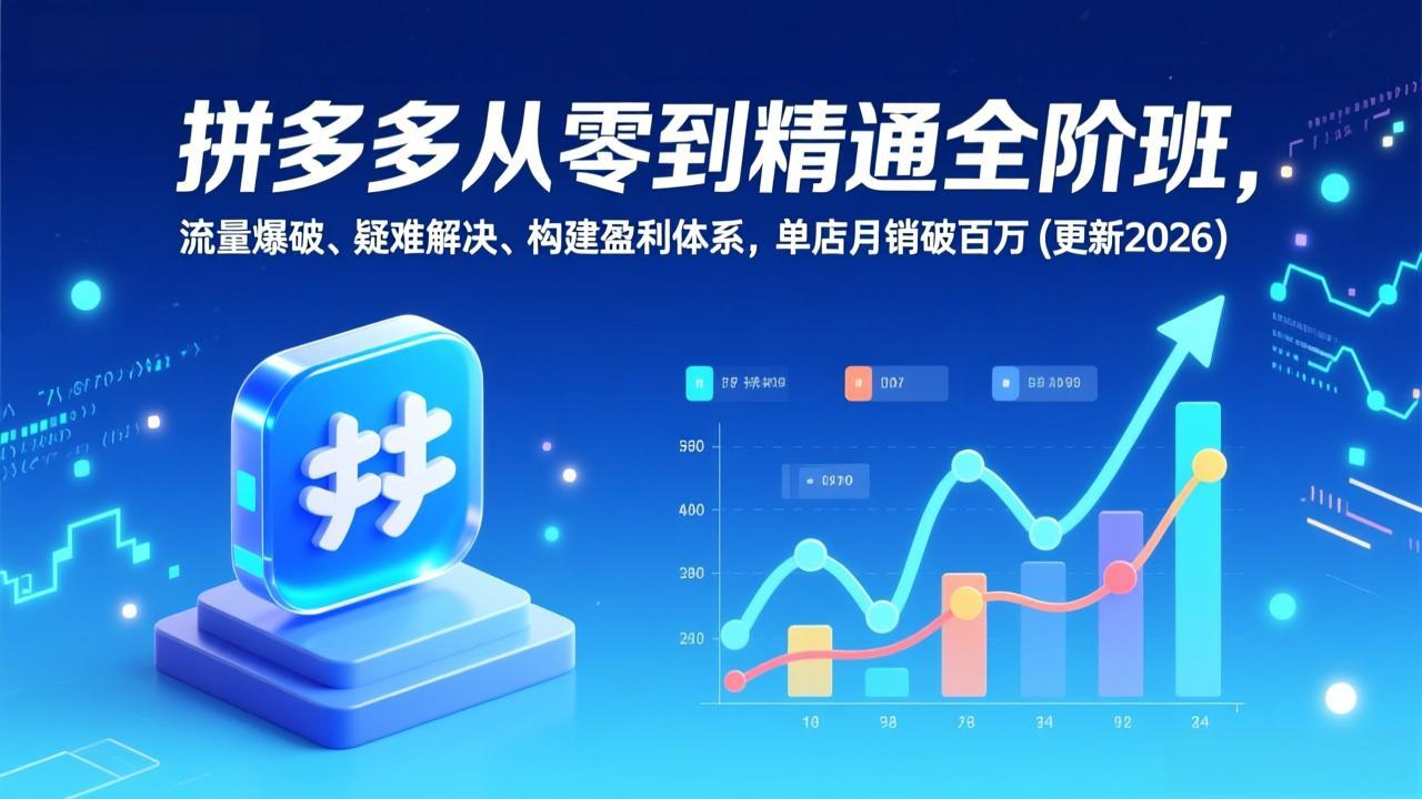 拼多多从零到精通全阶班，流量爆破、疑难解决，构建盈利体系，单店月销破百万(更新2026-冒泡网