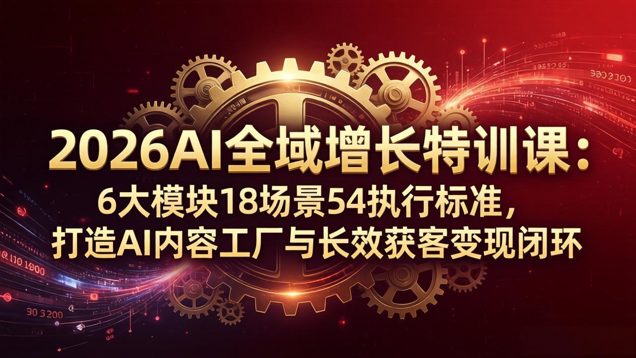 2026AI全域增长特训课：6大模块18场景54执行标准，打造AI内容工厂与长效获客变现闭环-冒泡网