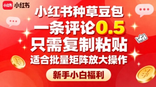 小红书种草豆包，一条评论0.5，只需复制粘贴，适合批量矩阵放大操作，新手小白福利-冒泡网