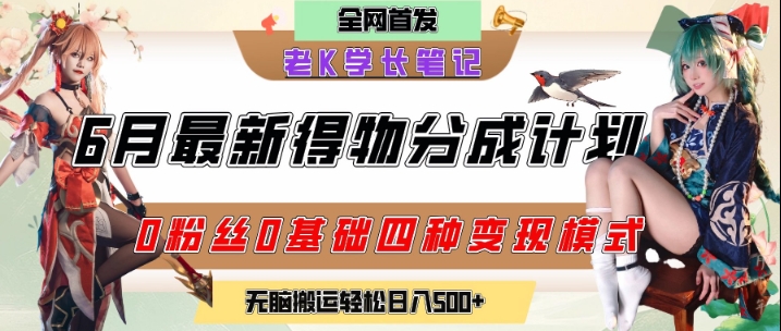 6月份最新得物创作者分成计划2.0玩法，0粉丝0基础四种模式变现，从隐蔽渠道无脑搬运，日入2张-冒泡网