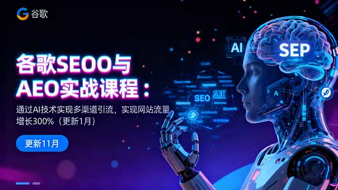 谷歌SEO与AEO实战课程:通过AI技术实现多渠道引流,实现网站流量增长300%-冒泡网