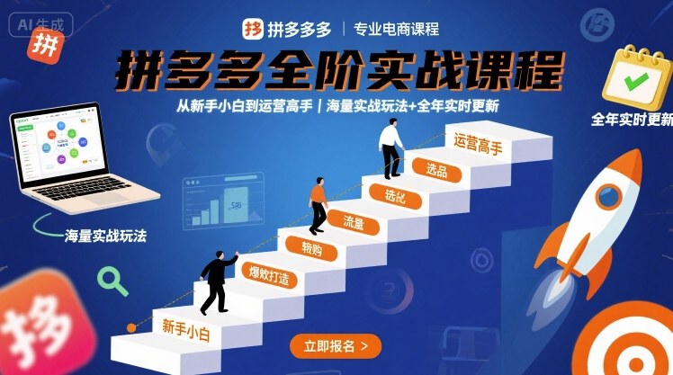 拼多多全阶实战课程，从新手小白到运营高手，海量实战玩法+全年实时更新【2025年9月更新】-冒泡网