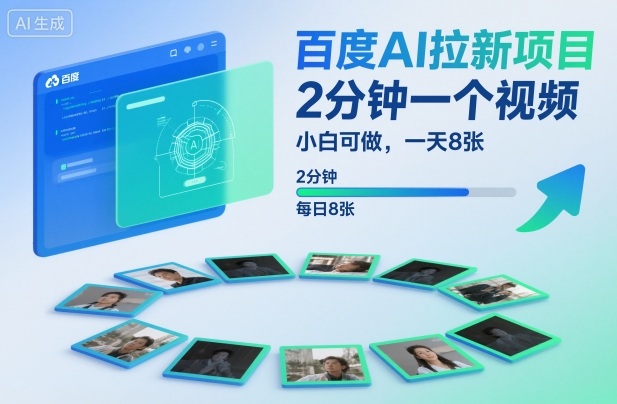 百度AI拉新项目，2分钟一个视频，小白可做，一天8张【附案例+保姆级教程】-冒泡网