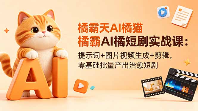 橘霸天AI橘猫短剧实战课：提示词+图片视频生成+剪辑，零基础批量产出治愈短剧-冒泡网