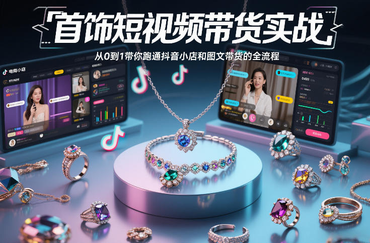 首饰短视频带货实战，从0到1带你跑通抖音小店和图文带货的全流程-冒泡网