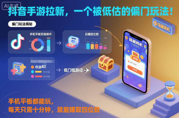抖音手游拉新，一个被低估的偏门玩法！手机平板都能玩，每天只需十分钟，就能賺取四位数【揭秘】-冒泡网