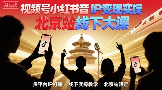 视频号小红书抖音IP变现实操北京站线下大课，40+行业短视频高变现姿势，100+IP高变现实操技术-冒泡网