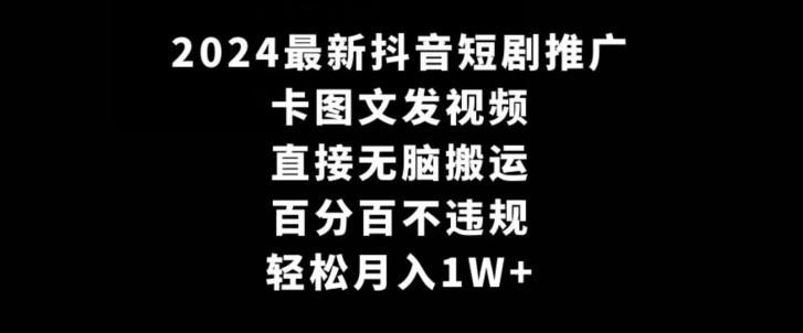 2024最新抖音短剧推广，卡图文发视频，直接无脑搬，百分百不违规，轻松月入1W+【揭秘】-冒泡网