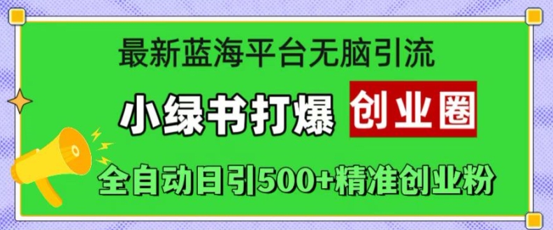 最新蓝海平台无脑引流，小绿书打爆创业圈，全自动日引500+精准创业粉-冒泡网