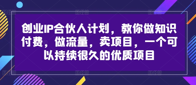 创业IP合伙人计划，教你做知识付费，做流量，卖项目，一个可以持续很久的优质项目-冒泡网