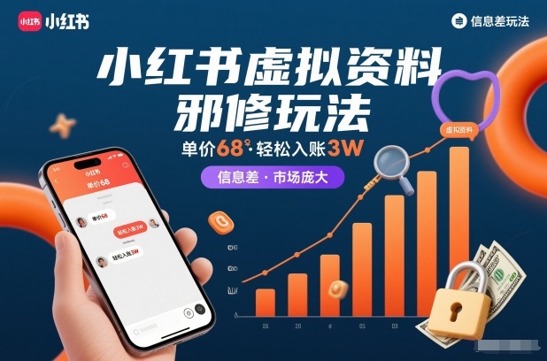 小红书虚拟资料邪修玩法,单价68,轻松入账3W,信息差玩法,市场庞大-冒泡网